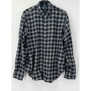 Ralph Lauren Blue White Cotton Men's Sz L Classic Fit Plaid Button Up Shirt Pony